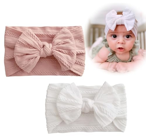 2pcs baby girl headbands, baby headbands, baby girl hair accessories headbands, baby girl headbands, baby girl bow elastic headband headbands, white, pink
