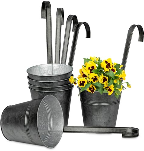 6er Set Hängende Blumentöpfe mit abnehmbaren Metallhaken, Blumentöpfe aus verzinktem Stahl perfekt für Moderne Dekoration und Pflanztöpfe, für Pflanzen im Freien, Balkon, Garten