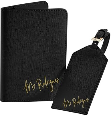Personalisierte Initial Passport Holder Und Gepäckanhänger Set, Benutzerdefinierte Namen Liebhaber PU Leder Reisepass Abdeckung Kofferanhänger Für Flitterwochen Essentials