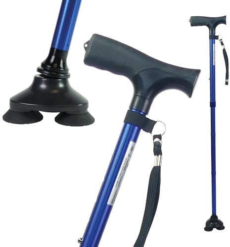 Identités, Canne Stabilicane Bleue, Stabilité Exceptionnelle, Embout 360°, Poignée Confort, Aluminium Résistant, Réglable en Hauteur, Pliante, Couleur Bleu