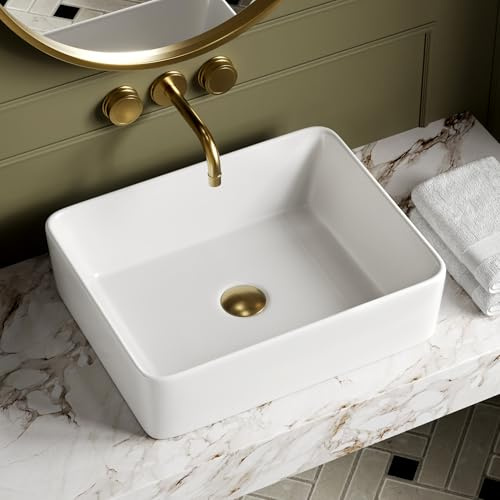 DeerValley White Rectangular Ceramic Bathroom Sink 47.5x37.5x13.5cm | Countertop Basin, Cloakroom Hand Wash, Glazed Porcelain, Easy Clean Surface, Modern Bathroom Vanity Use