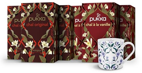 Pukka, Routine Chaï 6 Thés et Infusions + 1 tasse offerte,Thé et Infusions Biologiques et Ayurvédiques, Issus du Commerce Équitable 120 Sachets, Lot de 6x20 sachets