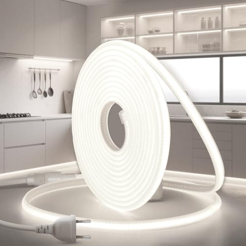 BRIMETI LED Streifen Strip 230V Direktanschluss COB Streifenlicht Aussen 20M Neon Lichterschlauch LED Schlauch Aussenbereich Wasserdicht IP65 Kaltweiss 6000K Leiste 320LEDS/M Band Outdoor Mit Stecker