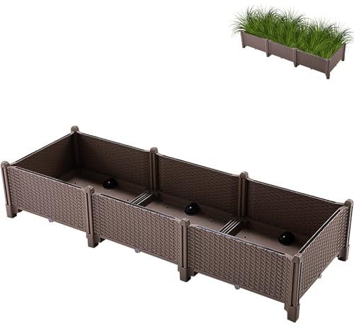 Cama De Jardín Elevada De Riego - Caja De Jardinera De Diseño De Ratán Duradero | Riego Automático Y Agujeros De Drenaje | Ordificación De Hierbas De Verduras Con Flores Interiores Exterior