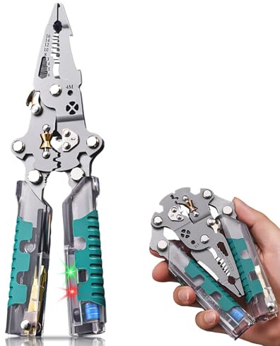 Folding Stylus Screwdriver Wire Stripper, 18-in-1 Multifunctional Tuvilo Electrical Pliers, Chrome Vanadium Steel, Wire Cutter with Electricity Tester, Crimper, Cable Splitter for Electrical Work