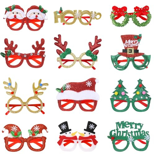 TYXHXTF 12 Stück Weihnachtsbrillen, Weihnachten Brillen, Partybrillen Lustige Brille, Kinder Partybrillen für Xmas Kostüm Partydekoration