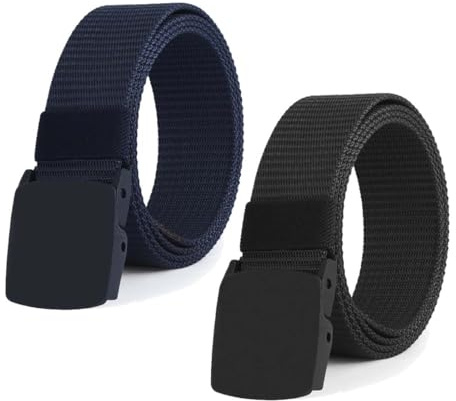 GNALIA Cinturón Niño 2 Unidades Negro+Añil Talla Única, Cinturón Ajustable Para Uniforme Escolar, Cinturón De Tela Para Niñas Y Niños
