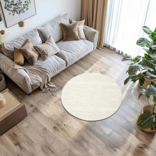 MY-RUG Teppich rund [150cm] Teppich Wohnzimmer | handgewebt aus Schurwolle