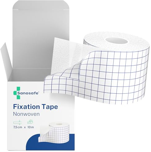 Sanosafe Medical Fixation Tape for Dressings 7.5 cm x 10 m | Hypoallergenic and Breathable Adhesive Bandage for Skin and Wound Care | Soft White Roll for Professional and Home Use