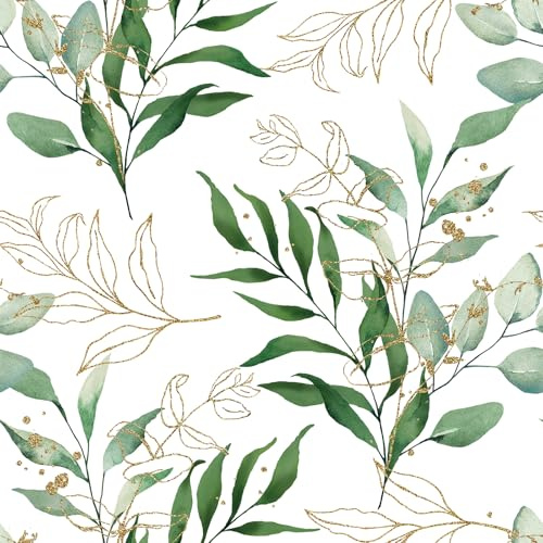 ReWallpaper Carta Adesiva Mobili Foglie Bianca Verde Pellicola Autoadesiva Cucina Impermeabile 44.5CMx3M Rotolo Adesivo per Cassetti Libreria Carta Da Parati Muro Rustica Bianca Rimovibile