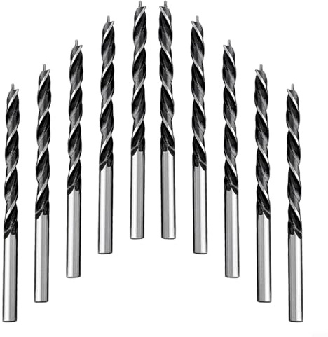Spiralbohrer für Holzbearbeitung, 5 mm Durchmesser, Hartstahl, Holzbohrer mit Zentrierspitze für Weich- und Hartholz, Kunststoff, Acryl, 10 Stück