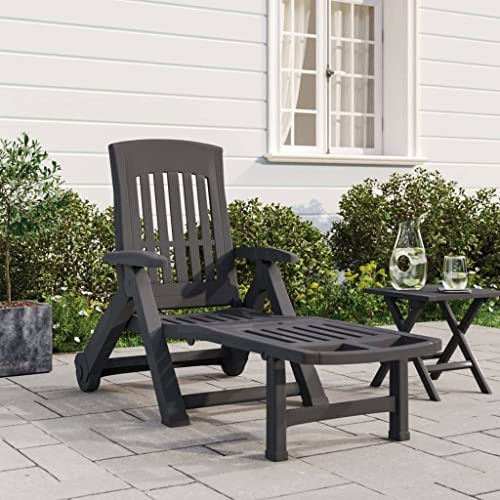 Frdhee Gartenstühle Liegestühle,Klappliege mit Rollen Anthrazit PP,Hochlehner Gartenstuhl für Garten,Pool,Terrasse