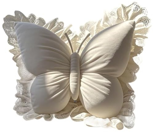 Syglawnd Cuscini con volant, cuscino a farfalla estetico pizzo bianco volant peluche velluto graziosi cuscini decorativi per divano divano letto auto ufficio