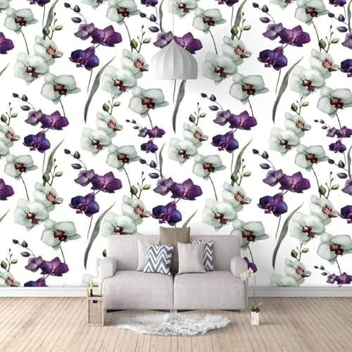 XLMING Simple Jardinage Blanc Violet Fleurs 3D Papier Peint Luxe Décoration Manger Adulte Intérieure Salon Canapé Chambre Fond TV Mur-150cm×105cm