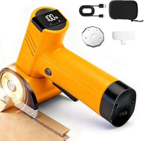 Cordless Electric Scissors for Cardboard, Rechargeable LED Display Safety Lock Titanium Blade Dual Blades Handheld Cutter for Carpet Cardboard Leather Plastic Crafting
