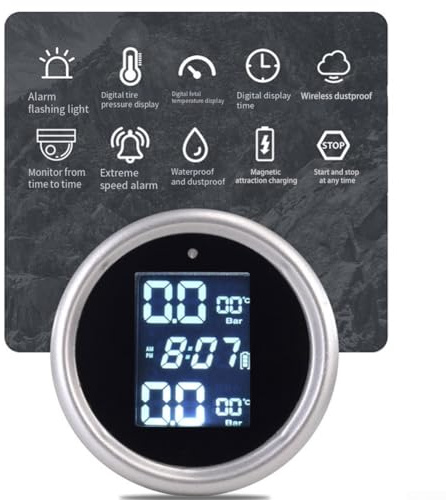 Motorrad TPMS Reifendruckkontrollsystem mit 2 externen Sensoren, solarbetriebenes wasserdichtes Display für Echtzeit-Druck- und Temperaturüberwachung, IPX67 bewertet, 433,92 MHz drahtlose Übertragung