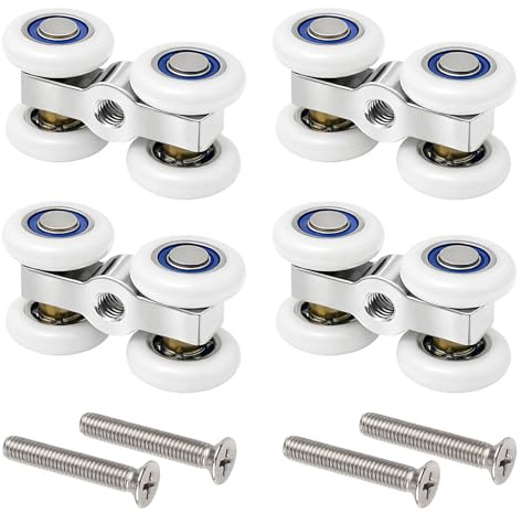 Roulettes Porte de Douche, 4 PCS Roulement à Billes en Métal pour Rail de Porte Coulissante, Roulette Portee Coulissante Douche, pour Cuisine, Baie Vitrée et Intérieur