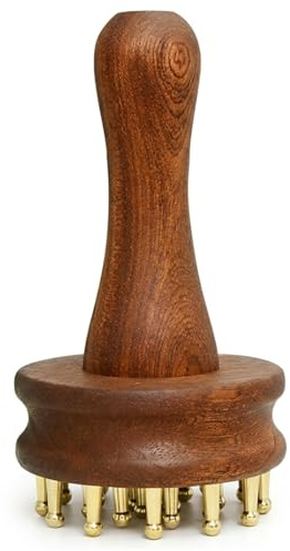 Meridian Massage Brush, Meridian Massage Brush, 24 Brass Teeth with Sandalwood Handle, for Self Care, Anti Cellulite Body Scrubber for Improved Circulation & Relaxation