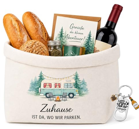 PIujsym Camper Geschenke Camping Geschenke Brotkorb mit Schlüsselanhänger, Wohnwagen Deko Camping Deko Zubehör Wohnwagen Zubehör Campings Gadgets