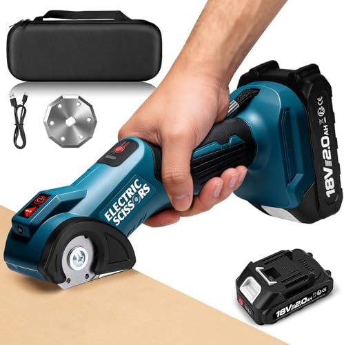 Kartonschneider Elektrisch Schere, Max. Schnittstärke 9 mm, 2000mAh Akku | mit 2 Selbstschärfende Klingen & LED-Licht, Kabellose Rollschneider Kompatibel mit Makita 18V Akku für Karton, Stoff, Teppich