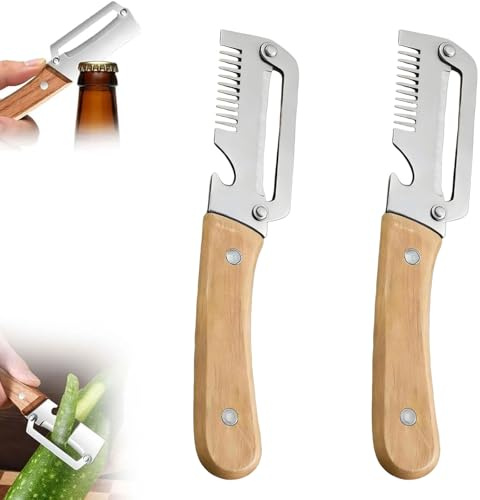 2 pelapatate multifunzione da cucina con manico in legno, pelapatate multifunzionali, pelapatate con manico in legno e apribottiglie integrato per frutta (B)