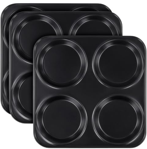 Set of 3 Non Stick 4-Cup Yorkshire Pudding Tray, Carbon Steel Baking Tin | for Muffins, Cupcakes, Pies & Mini Quiches