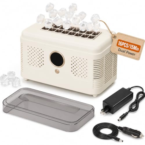 Macchina per cubetti di ghiaccio portatile con doppia alimentazione, mini macchina per ghiaccio da 12 V CC, produce 12 cubetti in 15 minuti, per cucina domestica, viaggi, campeggio white 16 cubes