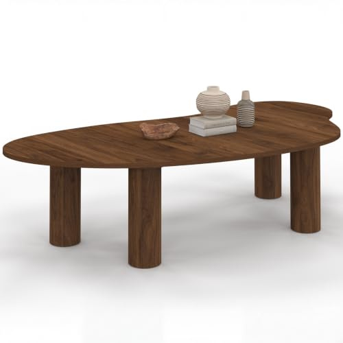 IDMarket - Table Basse Organique 140 cm Bois Effet Noyer