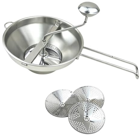 Passaverdure Inox Manuale Frullatore Trituratore Schiacciapatate Setaccio Funzionamento Senza Corrente con Manovella Acciaio Inox di Lunga Durata, Piccolo