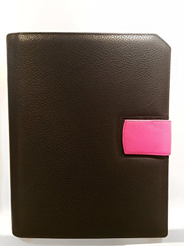 Tablet-Mappe/Terminplaner HelfRecht Mappe Office Tablet aus Leder/Personal Organizer/inkl. Wochenpläne für 2024 - schwarz, Lasche pink