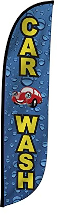 LookOurWay Feather Flag Banner - 12 Feet Tall Advertising Flags for Outdoor Business and Events Promotion - Swooper Flag Only - Car Wash Flags - Car Wash Water Drops (10M1200109)