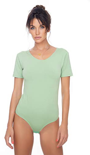 Evoni Damenbody | Overall Bodysuit mit Rundhals für Frauen | Kurzarm-Body in verschiedenen Farben mit Verschluss | hochwertige Nachtwäsche mit optimaler Passform | sportlicher Damen-Body(Medium, Grün)