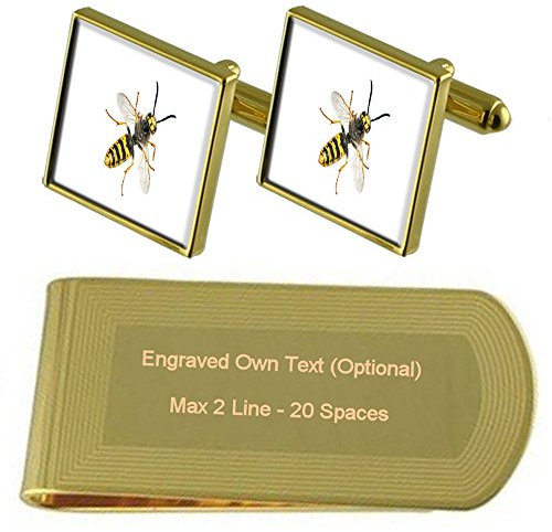 Select Gifts Hornet Gold-Manschettenknöpfe Geldscheinklammer Gravur Geschenkset