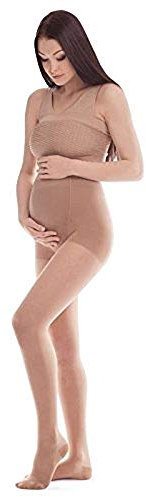 Medizinische Kompressionsstrumpfhose, abgestuft, für Schwangere (16-18 mmHg, 140 Denier, Klasse 1), Beige, Größe L