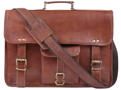 ALASKA EXPORTS Leather Messenger Bag Laptop Satchel Vintage Brown Genuine Leather Briefcase Shoulder Laptop Bags Professional Office Work Satchels (Brown)