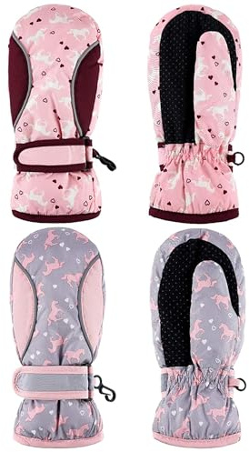SATINIOR 2 Pairs Girls Waterproof Mittens Kids Snow Gloves Warm Thicken Ski Gloves for Winter Outdoor Activities(2-5 Years)