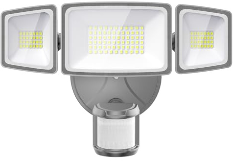 Onforu LED Strahler mit Bewegungsmelder Außen 55W, 5000 LM LED Fluter, Außenstrahler mit verstellbaren 3 Köpfe, 6500 K Kaltweiß Scheinwerfer, IP65 Wasserdicht Flutlicht für Garage, Garten, Hof