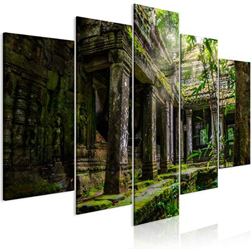 decomonkey Bilder Buddha 200x100 cm 5 Teilig Wandbild Groß Leinwandbild XXL Deko Wohnzimmer Schlafzimmer Wanddeko Pictures For Wall Poster Wall Painting Zen Orient