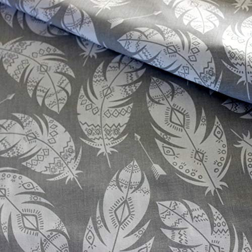 Pingianer 11,99€/m Feder 100% Baumwolle Baumwollstoff Kinder Meterware Handwerken Nähen Stoff (Feder Grau Weiß groß, 100x160cm (11,99€/m))