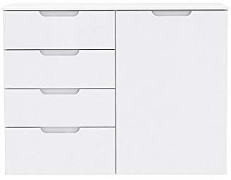 Meubletmoi Commode Dressing Blanc laqué 1 Porte, 4 tiroirs - Design Moderne Contemporain - Pure