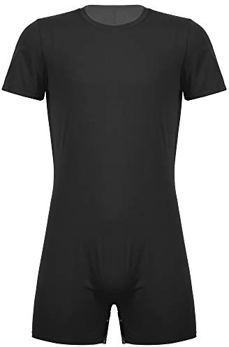 YiZYiF Herren Männer Overall Kurzarm Bodysuit Kurze Jumpsuit Stretch Sport Body Lauf Fitness Unterhemd Shirt Sportwear Unterwäsche Schwarz L