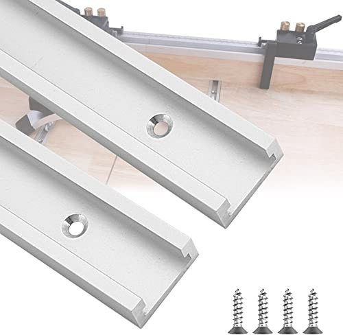 FIGFYOU 2 Pcs T-Track Slot, 400mm T-Slot Miter Track Jig Aluminum Alloy T-Track Fixture Slot Straight Edge Clamping Tool T-Slot Track with Self Tapping Screws for Woodworking Router Table Saw