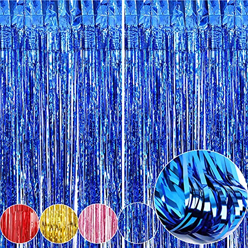 Lametta-Folien-Fransenvorhänge, 2 Packungen metallische Luftschlangen, Hintergrund-Aluminiumfolie, Streifenvorhang, 1 x 2 m, Fotodekorationsset für Hochzeit, Geburtstag, Babyparty, Halloween,