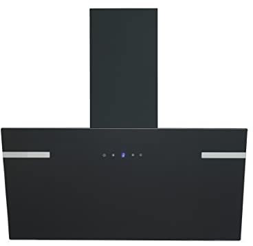 Respekta Dunstabzugshaube kopffrei / Dunstabzugshaube schräg 90 cm / Edelstahlgehäuse mit Glasschirm in Schwarz / Abluft - und Umluftfunktion / CH58090SA+ / A+ / 43 - 63 dB