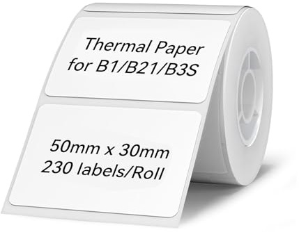 Nastro per etichettatrice, 50 x 30 mm, impermeabile, per spedizione, etichettatura, con autoadesivo, per stampante NIIMBOT B1/B21/B3S, confezione da 230, bianco