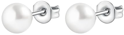 Lieson Damen Ohrringe Titan, Damen Ohrstecker Silber Ohrstecker Perle 6MM