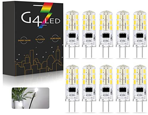 BVCL Lampadine G4 LED, 220V 2W G4 LED Bianco freddo 6000K 200LM, Equivalente per Lampadine Alogene Da 20W, Non Dimmerabili, Non Sfarfallanti, 10 Pezzi