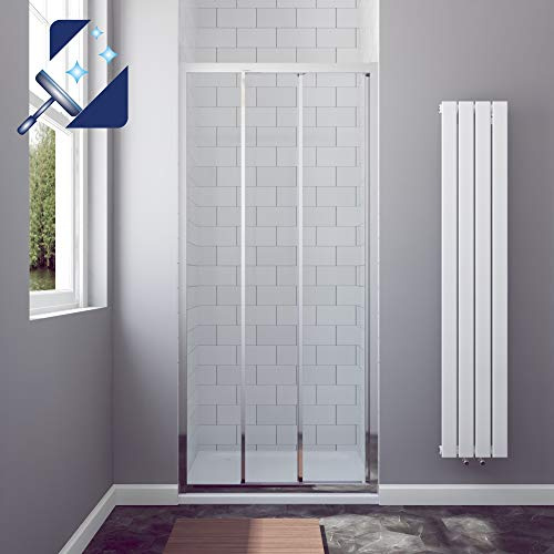 AQUABATOS® 100x195cm Duschtür Nische 3 teilige Schiebetür Dusche ohne Seitenteil Dreiteilige Gleittür Nischenschiebetür Duschwand Glas Nischentür 6mm klarglas Easy-clean Lotus effekt Beschichtung
