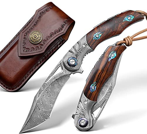 SPIRIT DEED Japanese Damascus Steel Folding Knife - Craft, Camping, EDC, Outdoor, Fishing