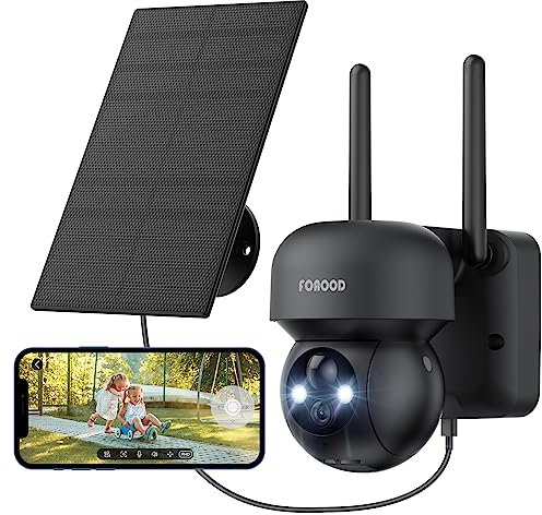 FOAOOD 2K Überwachungskamera Aussen Akku, 360°PTZ Kamera Überwachung Aussen Solar, Außenkamera mit Nachtsicht Farb, PIR Personenerkennung, 2 Wege Audio, IP66 Wasserdicht